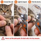 How to trim: extend a cat claw, light and inspect it, then cut only the clear tip